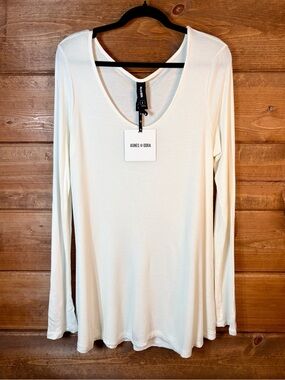 Agnes & Dora Ivory Long Sleeve Waffle Knit Scoop Neck Tunic Top Size Large 🌸